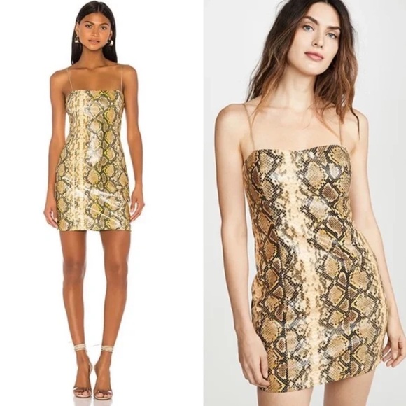 LIKELY Hayley Python Printed Faux Leather Mini Dress In Gold - Picture 3 of 8